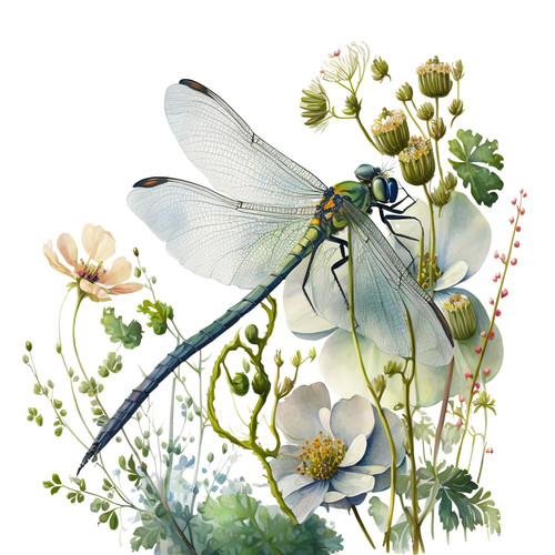 Floral dragonfly tile stickers - floral,